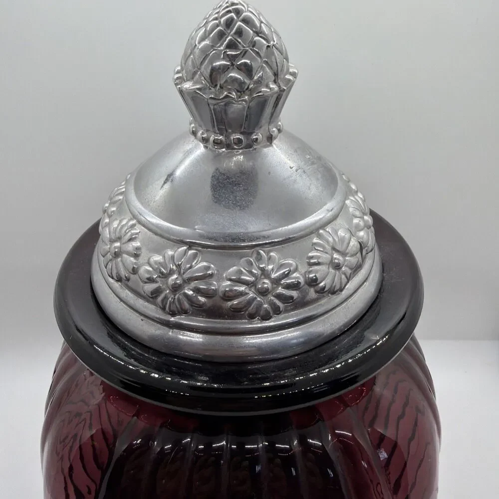 Artland Dark Amethyst Plum Purple Ribbed Glass Canister Apothecary Jar Vintage